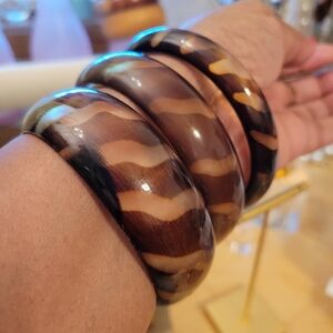 Set of 3 Vintage Tortoise Shell Type Bangles • Brown & Clear